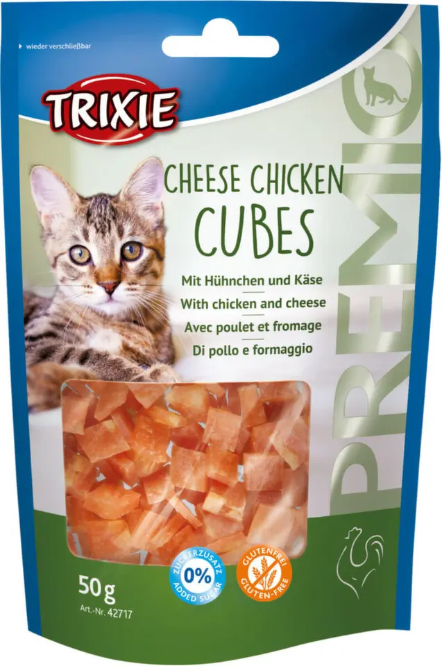 Pochoutka Premio CHEESE CHICKEN CUBES pro kočky 50g TR