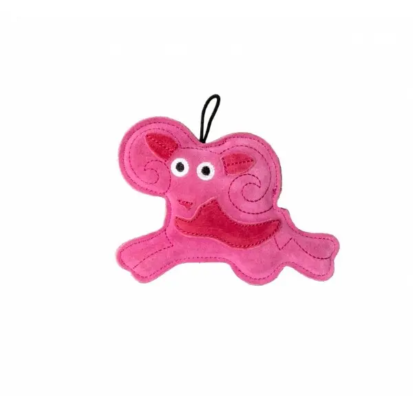 Hračka pes LEATHER CAPRICORN kůže,růžová 20cm Kiwi