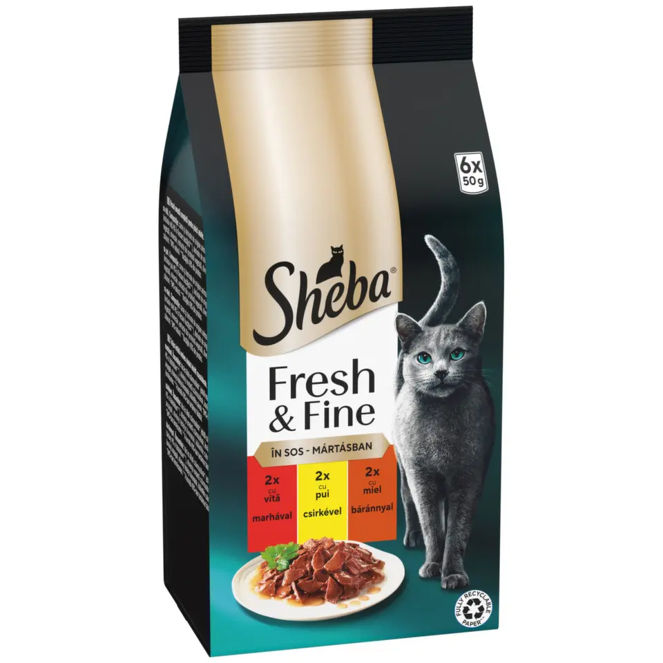 Sheba kapsa Fresh&Fine mix hovězí,kuře,jehněčí 6x50g