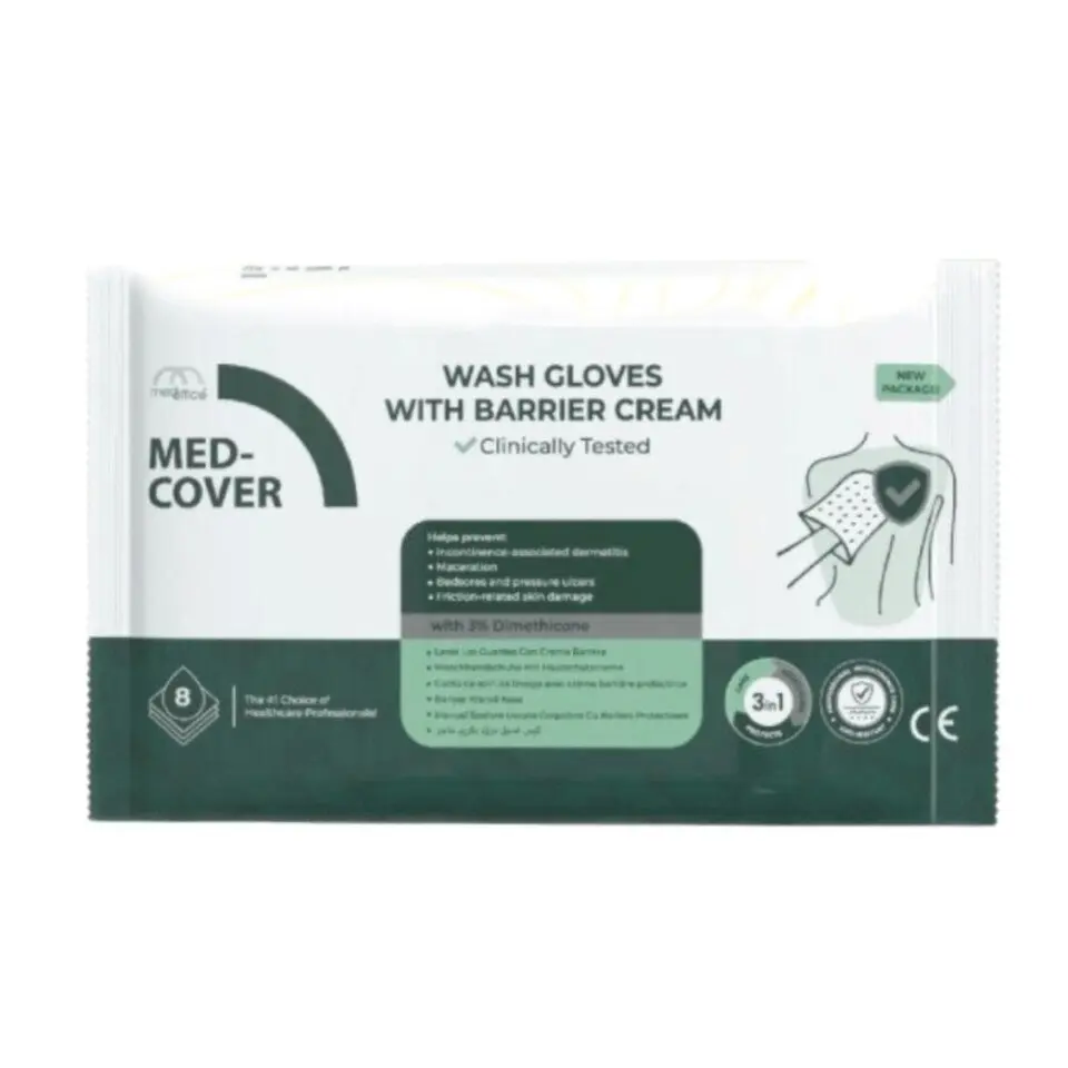 MED-COVER Wash Gloves with Barrier Cream 8ks Mycí rukavice s ochranným krémem