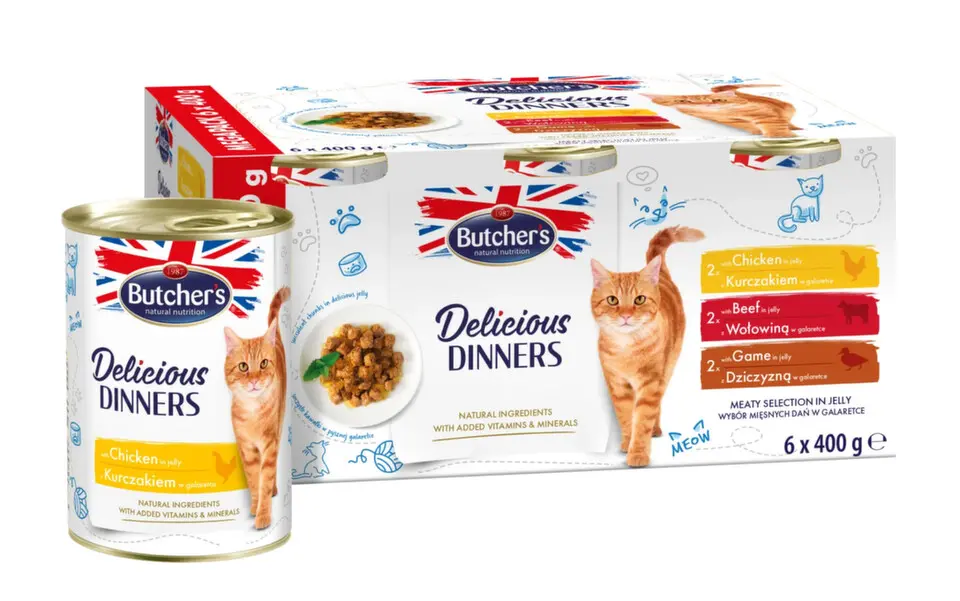 Butcher's Cat Delic.Dinners kuř/hov/zvěř. konz.6x400g + Množstevní sleva