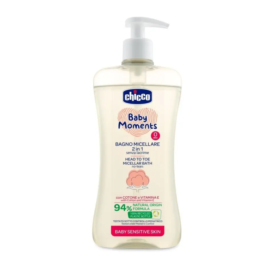 CHICCO Šampon micelární na vlasy a tělo s dávkovačem Baby Moments Sensitive 94 % přírodních