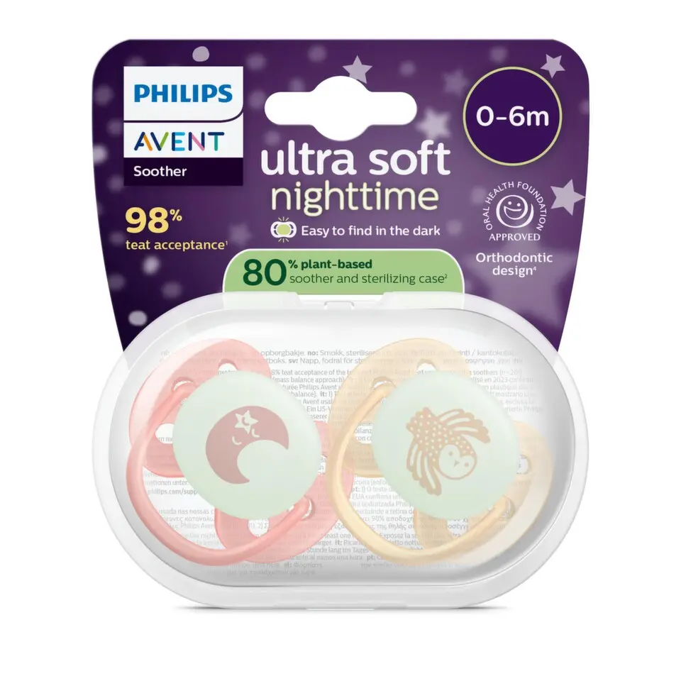 Philips AVENT Ultrasoft dudlík 0-6m růž/or.noč.2ks