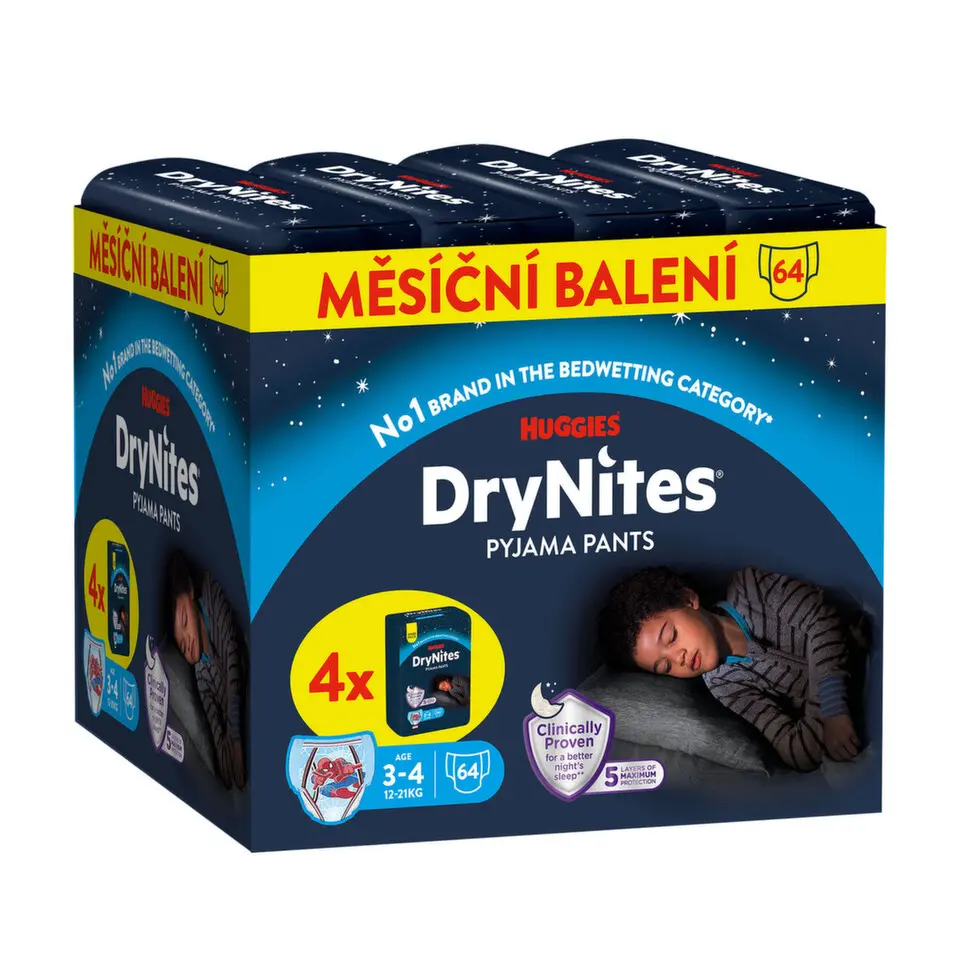 DryNites natahovací kalhotky pro chlapce JUMBO pack 3-4 roky/ 12-21kg / 4x16ks