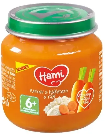 Hami Mrkev s kuřetem a rýží 125g 6M+