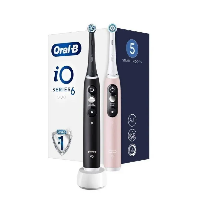 Oral B Elektrický zubní kartáček iO6 Series Duo Pack Black/Pink Sand Extra Handle 2 ks
