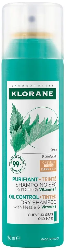 Klorane suchý šampon s kopřivou & vitamínem E na mastné tmavé vlasy 150ml