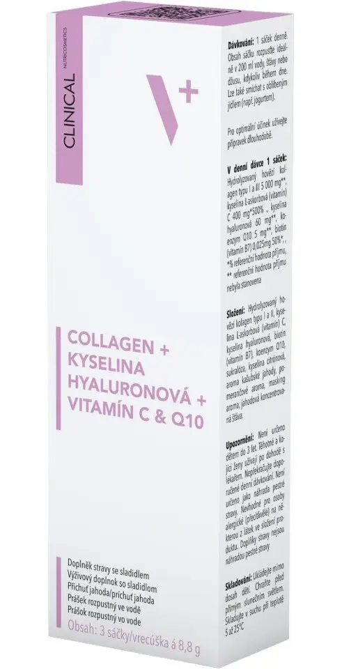 CLINICAL Collagen + kyselina Hyaluronová + vitamín C & Q10 3 x 8,8 g