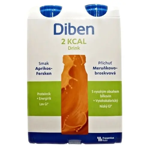 DIBEN 2 KCAL DRINK PŘÍCHUŤ MERUŇKOVO-BROSKVOVÁ POR SOL 4X200ML