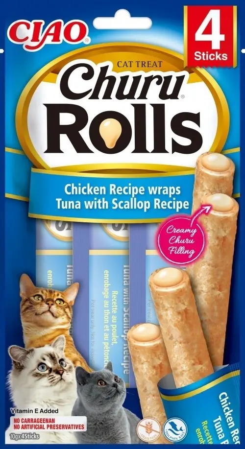 Churu Cat Rolls Chicken wraps Tuna&Scallop cream 4x10g