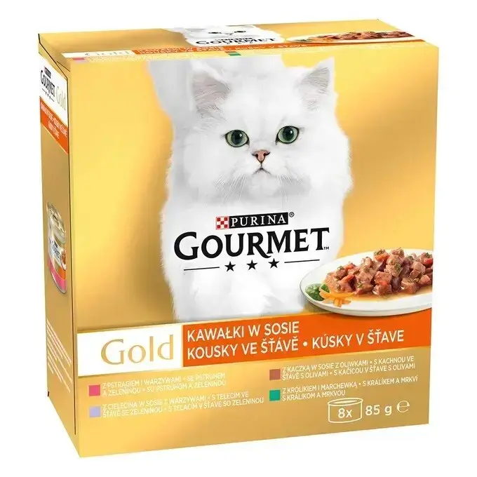 Gourmet Gold konzerva kočka kousky ve šťavnaté zelenině pack8x85g
