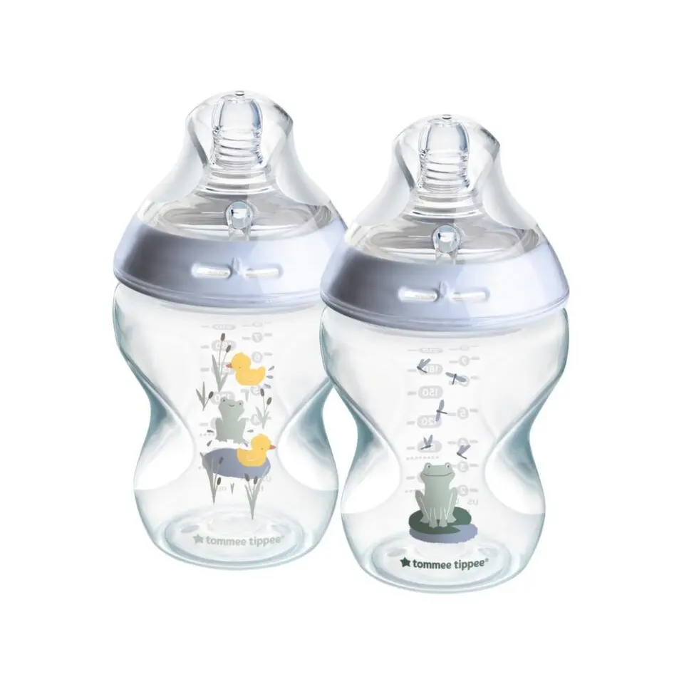 Tommee Tippee Natural Start Samosterilizační Kojenecká Lahev s Anti-Colic savičkou Pomalý Průtok, 260 ml 0m+, Žabička, 2 ks