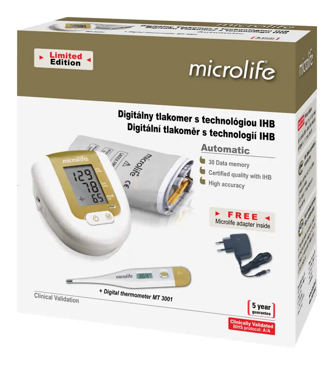 Microlife Tlakoměr BP 3AG1 dig.aut.zlatý+adaptér