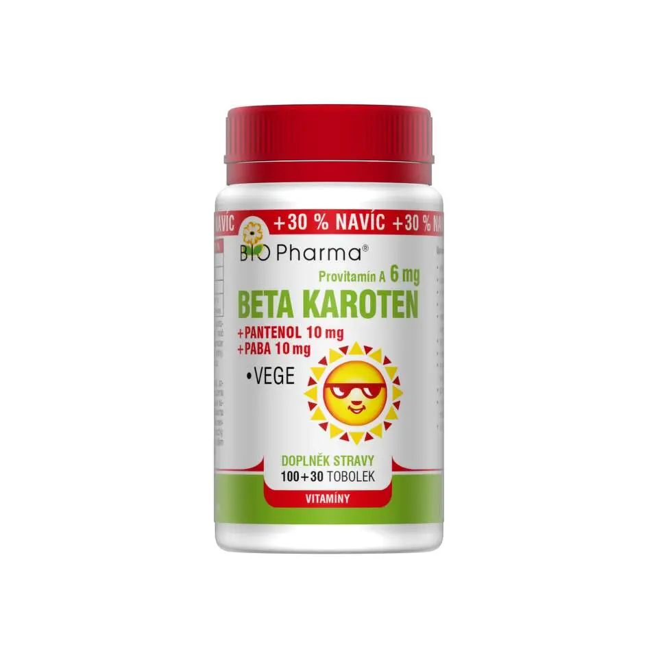 Bio Pharma Beta Karoten 6 mg 130 kapslí + Pantenol 10 mg + PABA 10 mg