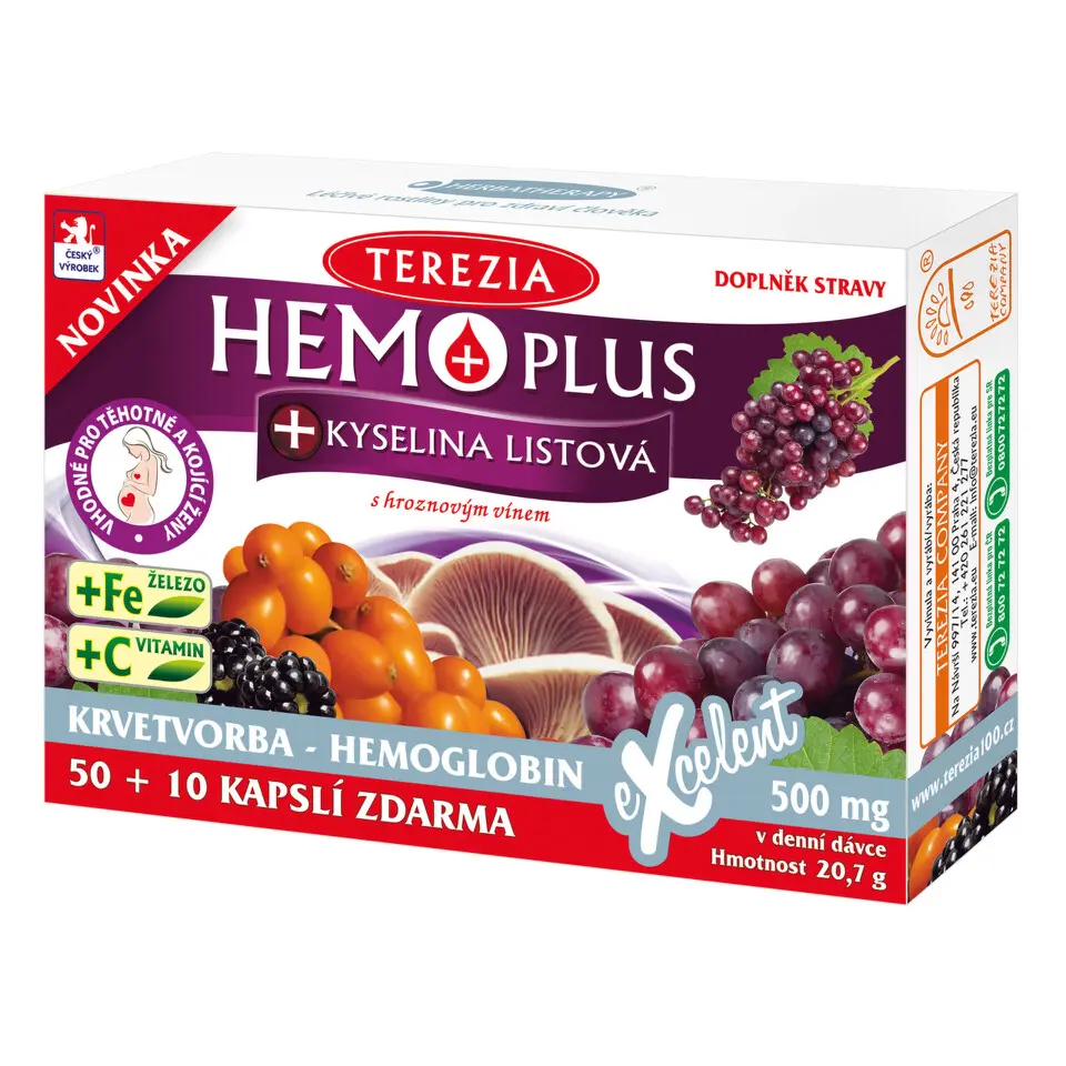 Terezia Hemoplus + kyselina listová 60 kapslí
