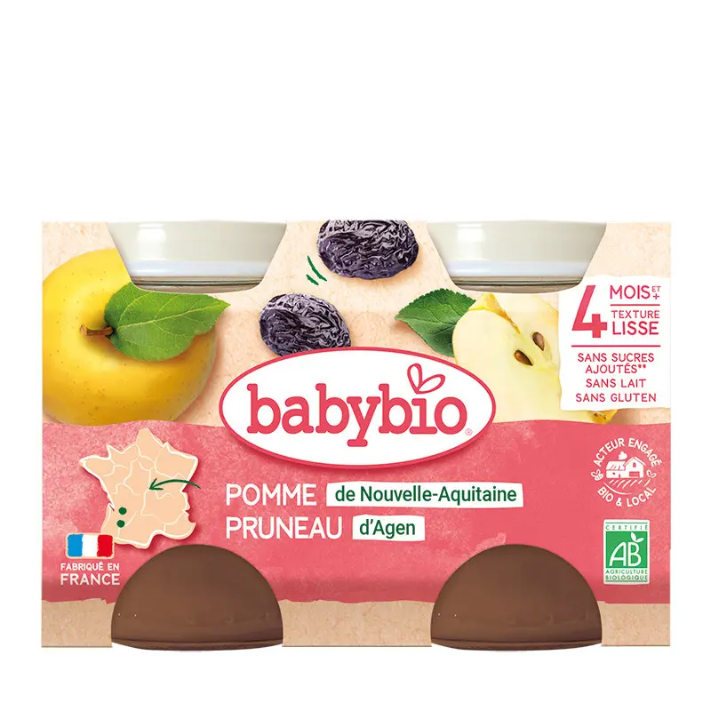 BABYBIO jablko-sušená švestka 4m+ 2x130g