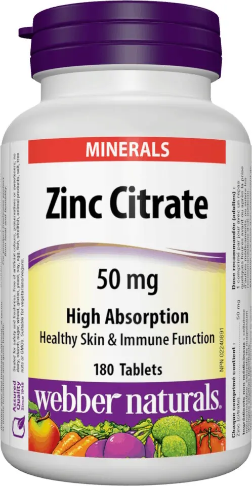 Webber Naturals Zinc Citrate 50 mg 180 tbl