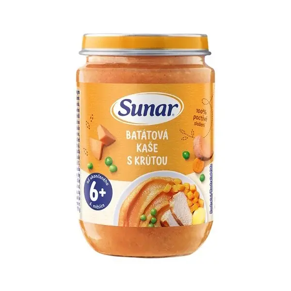 SUNAR Příkrm batátová kaše s krůtím masem 6m+190 g
