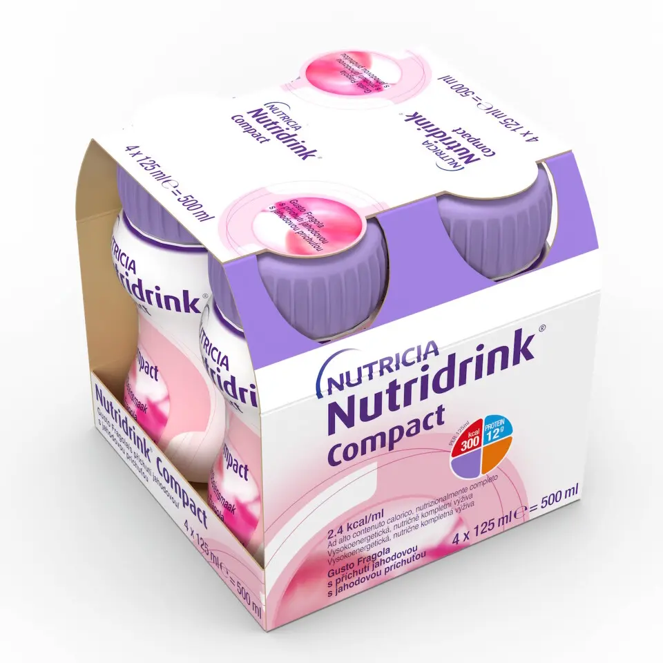 NUTRIDRINK COMPACT S PŘÍCHUTÍ JAHODOVOU POR SOL 4X125ML