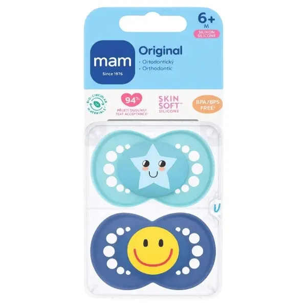 MAM Dudlík Original box 6+m tyrkysový/tm.modrý 2ks