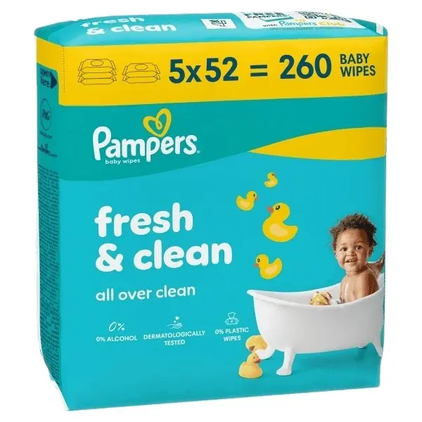 Pampers Fresh&Clean čistící ubrousky 5× 52 ks