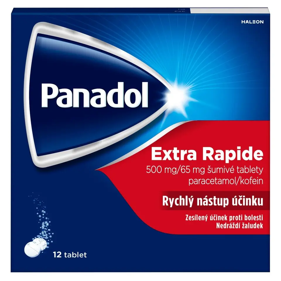 Panadol Extra Rapide 500mg/65mg, šumivé tablety na bolest a snížení horečky 12 tablet