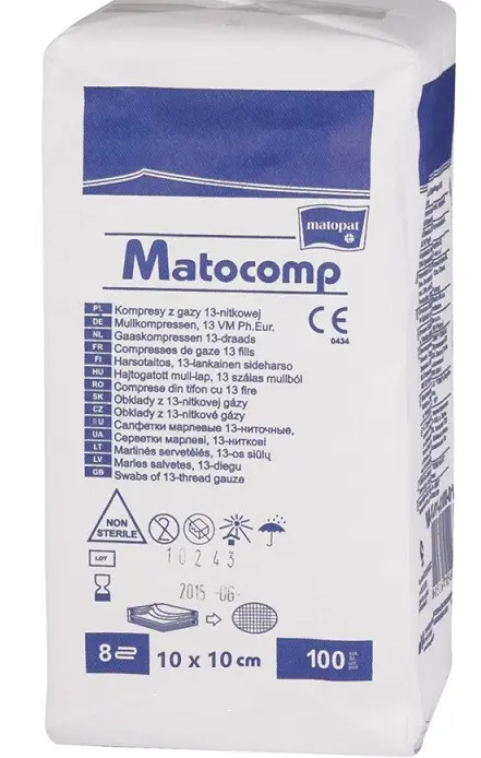 MATOCOMP nesterilní komprese z gázy 10x10 cm 100 kusů
