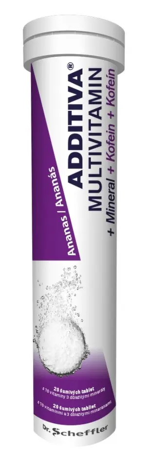 ADDITIVA Multivitamin + minerály + kofein ananas 20 šumivých tablet