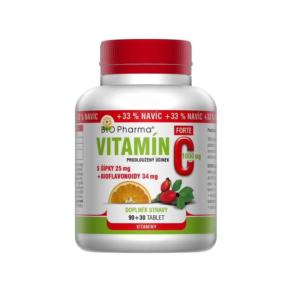 BIO Pharma Vitamin C se šipkami 1000 mg FORTE tablet šipky 25 mg + Bioflavonoidy 34 mg 120 tablet