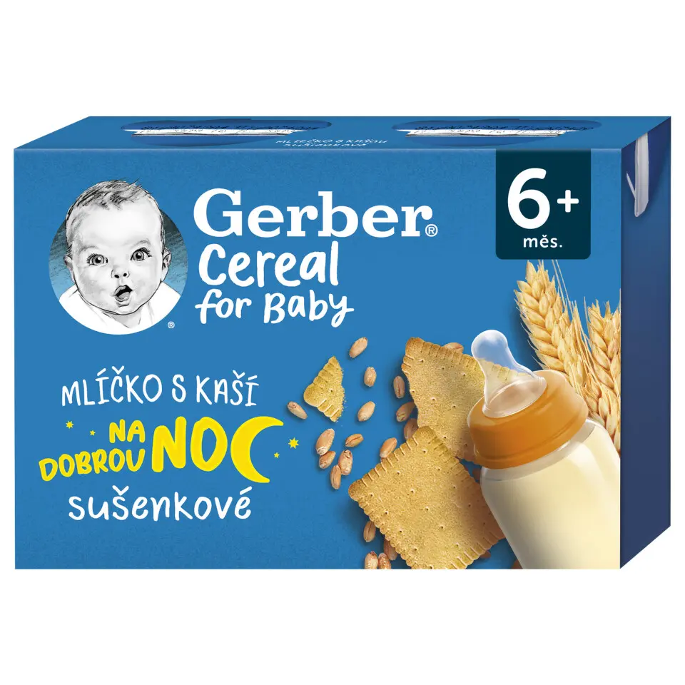 Gerber Cereal Mlíčko s kaší na dobrou noc sušenkové 2x200ml 6M+