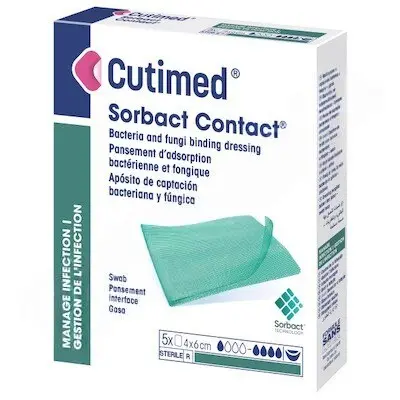 Cutimed Sorbact Contact antimikrobiotické krytí přířez rozložený rozměr 11x15cm 5ks