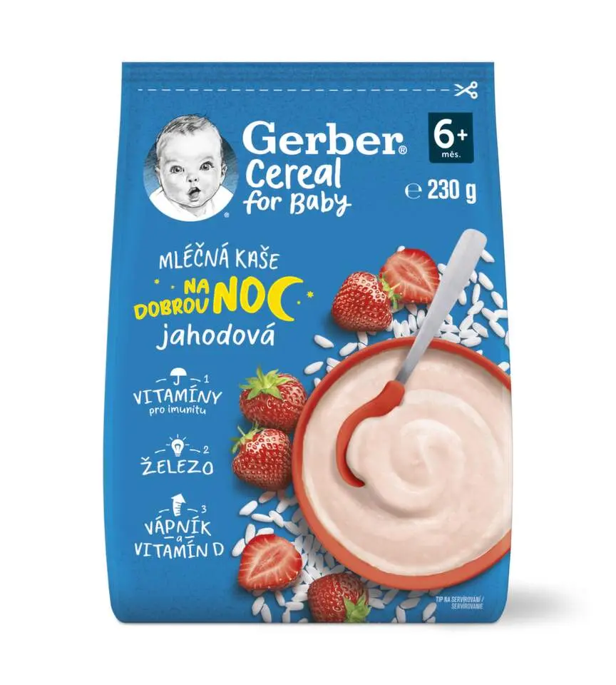 Gerber Cereal Ml.kaše na dobrou noc jahod.230g 6m+