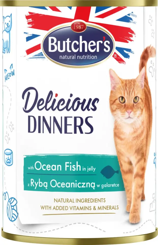 Butcher s Cat Delic.Dinners moř.ryby v želé konz.400g