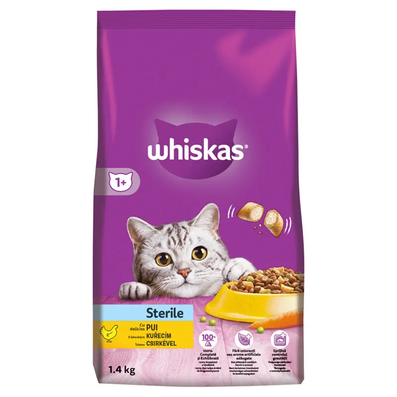 Whiskas Dry Sterile s kuřecím masem 1,4kg