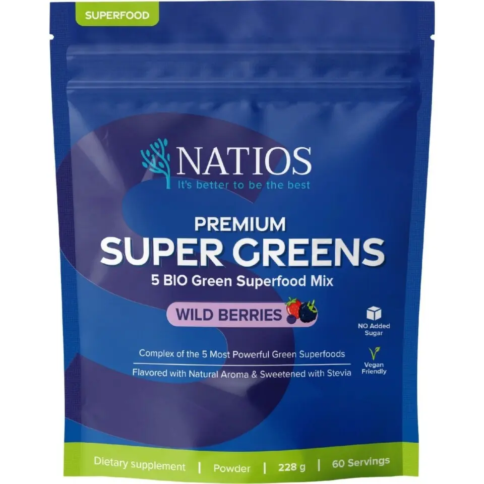 NATIOS Premium Super Greens Lesní ovoce 228g