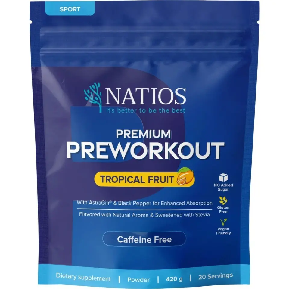 NATIOS Premium Preworkout bez kof.Trop.ovoce 420g
