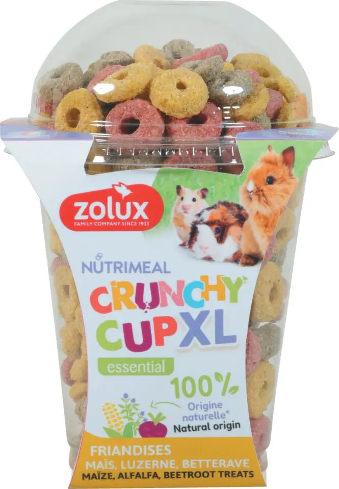 Pochoutka CRUNCHYCUP XL kukuř/řepa/vojtěška 170g Zolux