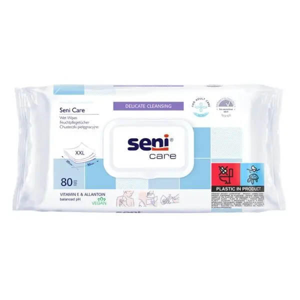 Seni Care vlhčené ubrousky vit. E & allantoin XXL 80 ks
