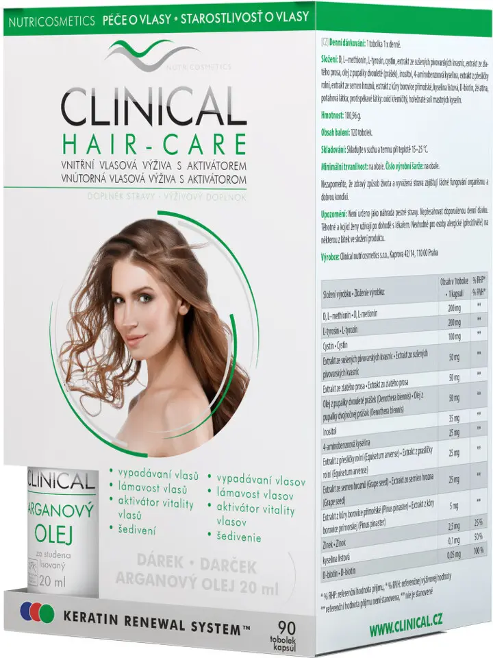 Clinical Hair Care 3měsíční kúra 90 tobolek + arganový olej 20 ml