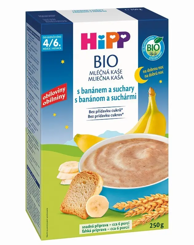 HiPP Mléč.kaše na noc banán-suchary BIO 4/6m 250g