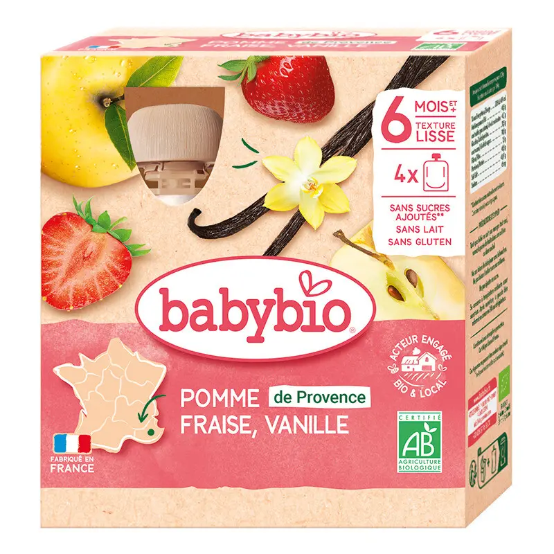 BABYBIO jablko-jahody-vanilka 6m+ 4x90g