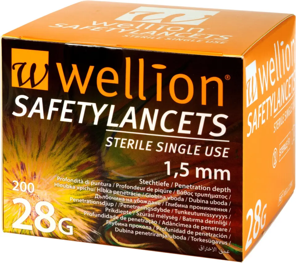 Wellion safety lancets 28G jednoráz. bezp. jeh. 100 ks