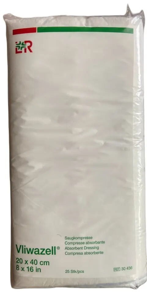 VLIWAZELL - NESTERILNÍ KOMPRESE, 20CM X 40CM, 25 KS KOMBINOVANÁ SAVÁ