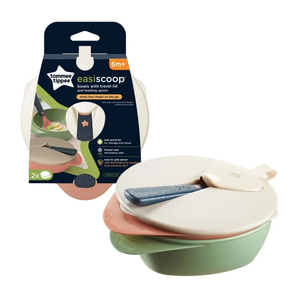 Tommee Tippee Easy Scoop Misky pro snadné nabírání s víčkem a lžičkou (2 ks), 6 m+