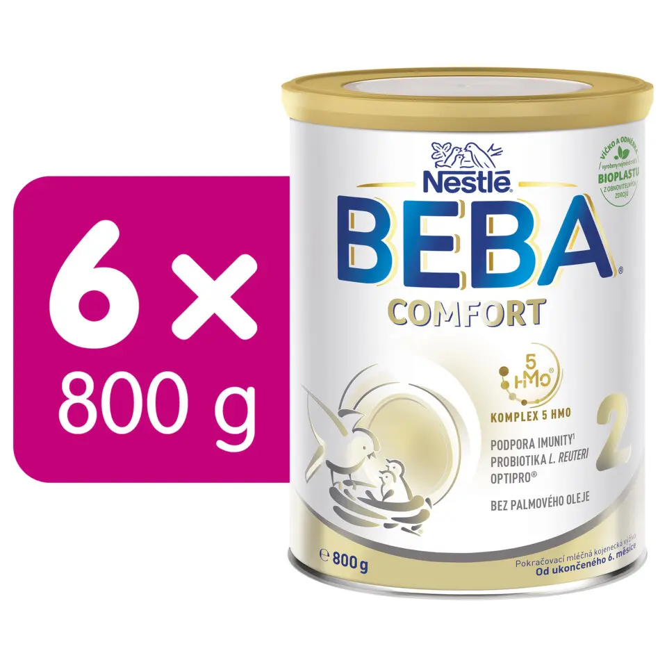 BEBA COMFORT 2 5HMO Pokračovací mléko pro kojence 800 g - balení 6 ks