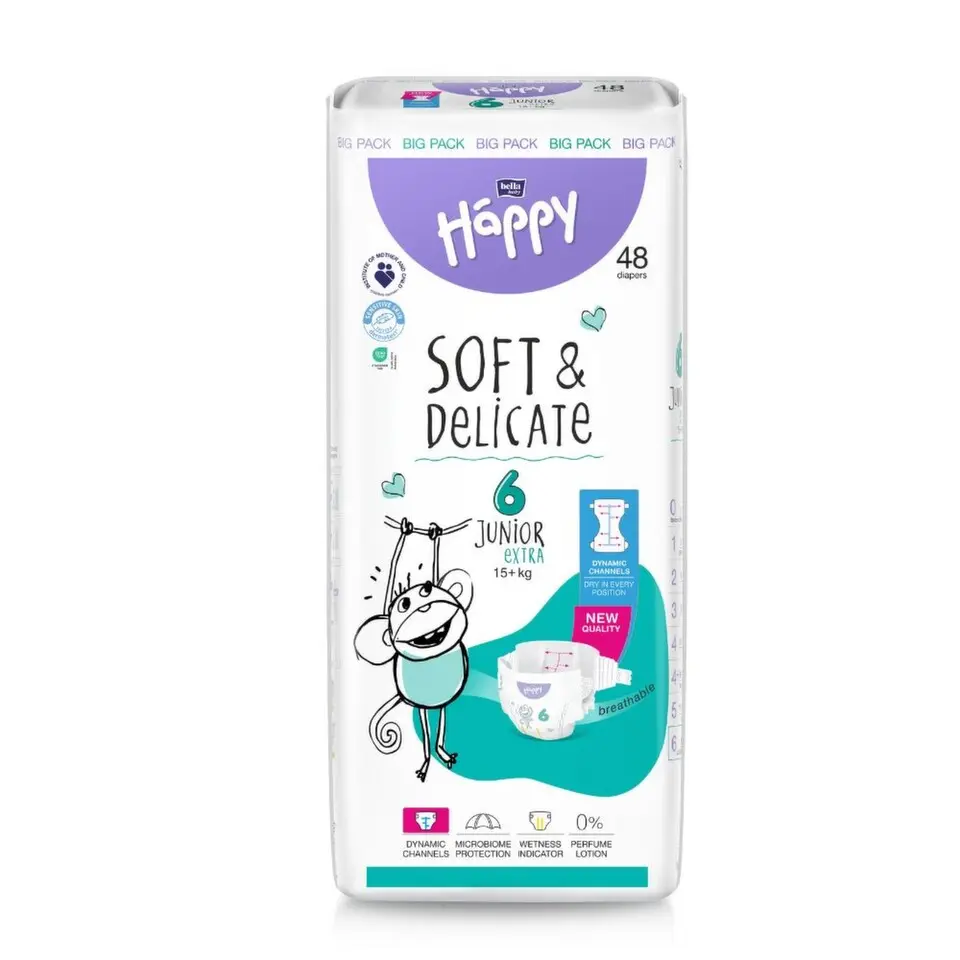 Happy Soft&Delicate 6 dětské pleny 15+kg 48ks