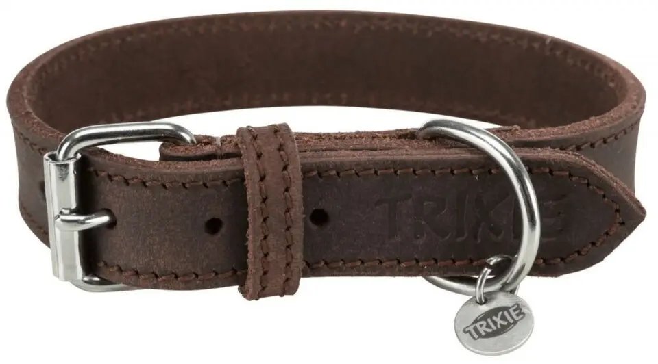 Obojek kožený Rustic L 48-56cm/25mm tm.hnědý TR