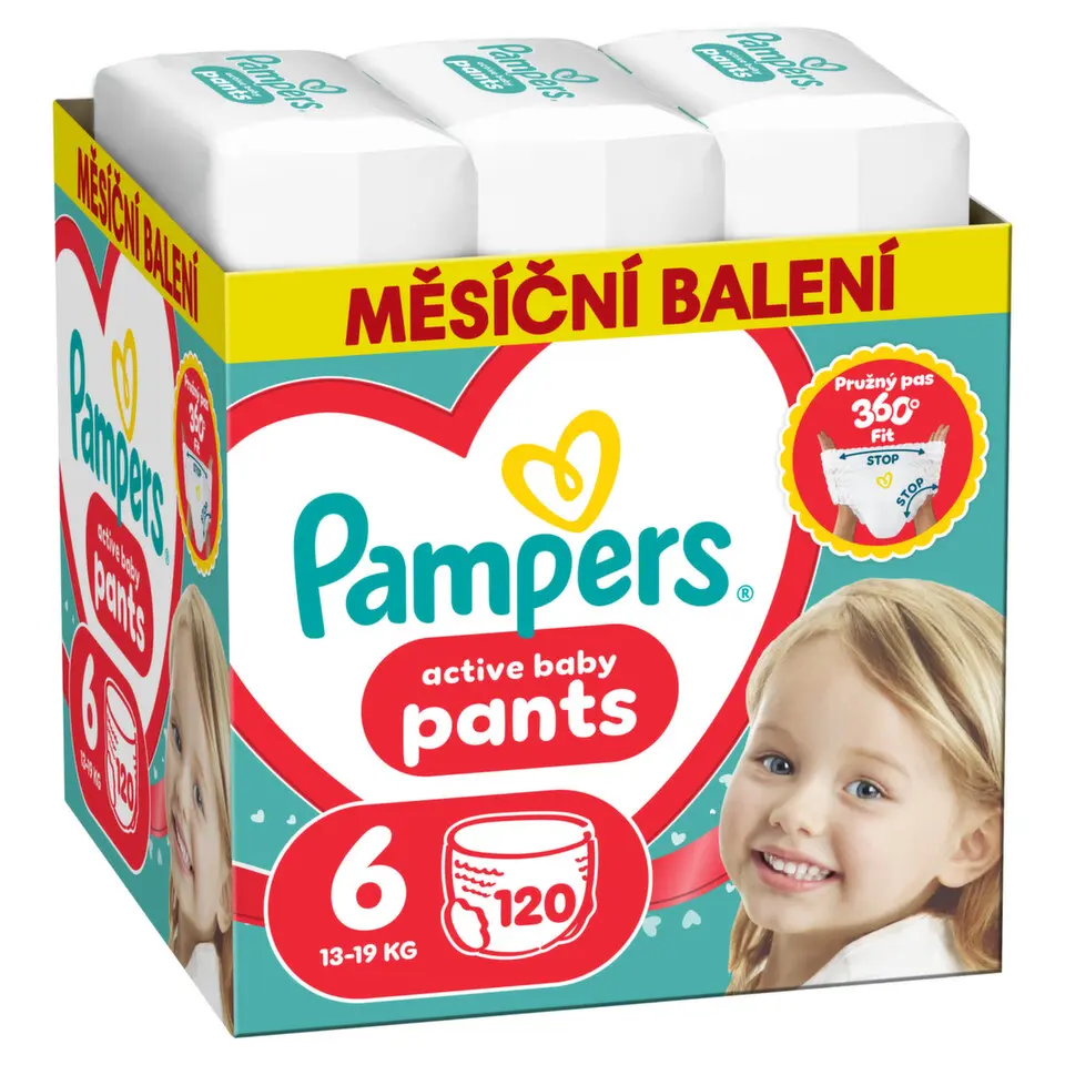 Pampers Plenkové kalhotky Active Baby, 13–19 kg, vel. 6 120 ks
