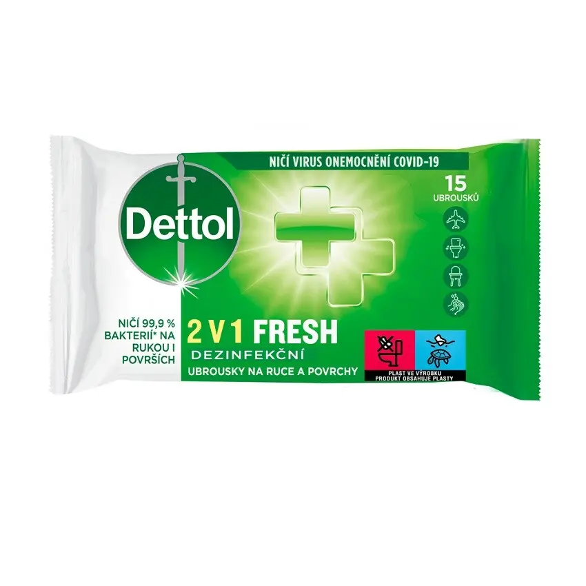 Dettol Fresh 2 v 1 dezinfekční ubrousky na ruce a povrchy 15 ks