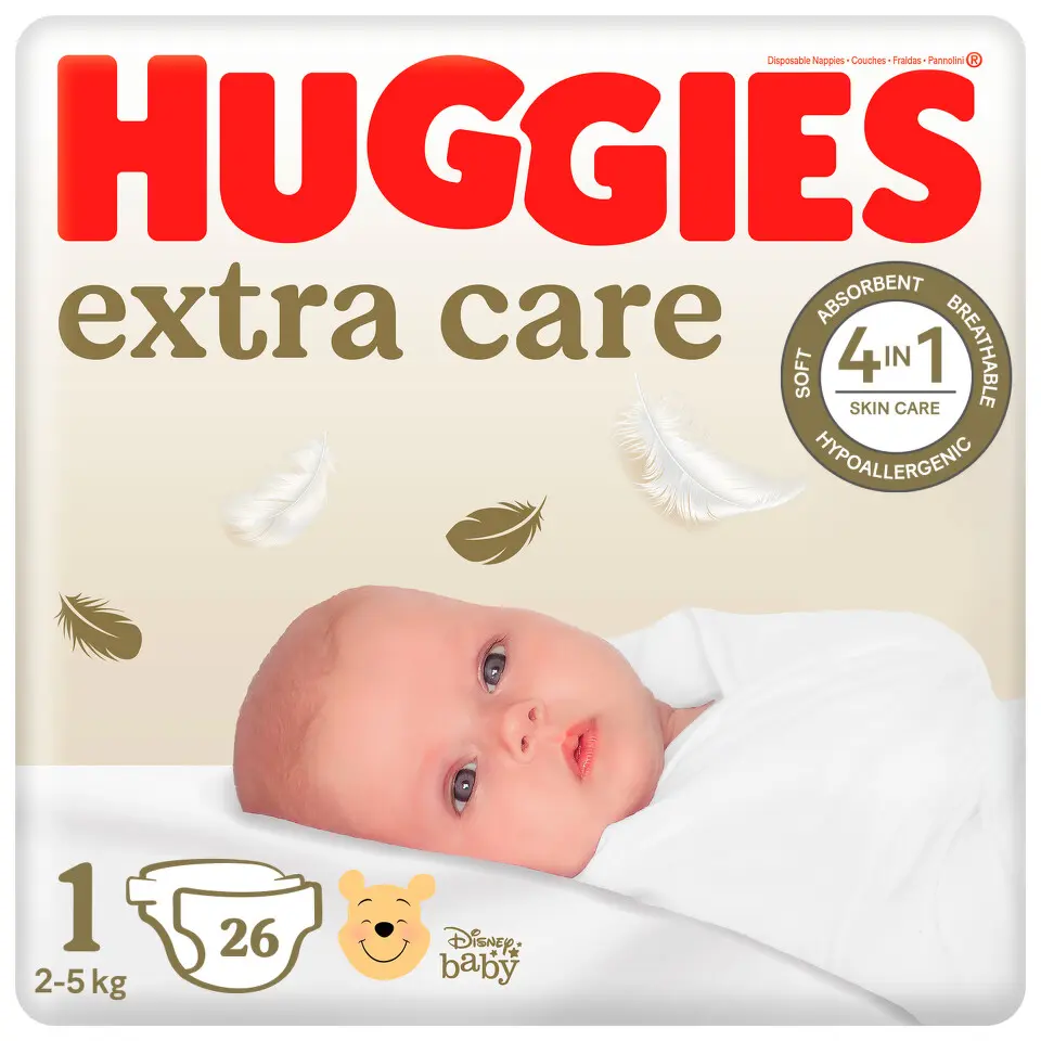 HUGGIES Dětské plenky extra care 1 velikost 2-5kg 26 kusů